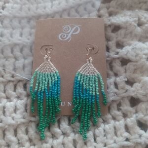 Elegant Green and Blue Beaded Earrings